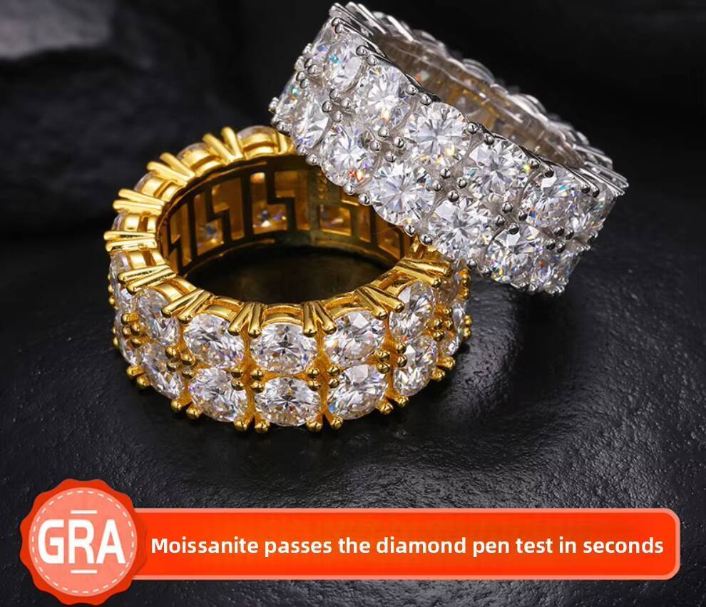 GRA Certificate OEM Men Hip Hop Eternity Band 925 Sterling Silver Rhodium Plated Vvs Moissanite Prong Setting Sparkle Iced Ring
