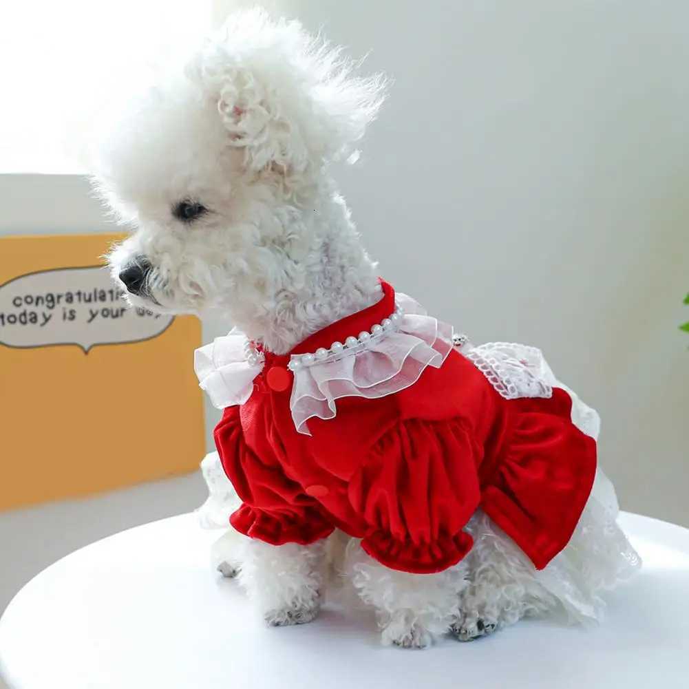 Charming Dog Princess Dress Bow Tie Lace Trim Breathable Mesh Stitching Chihuahua Dog Clothes for Small Dogs M251208 - view 3