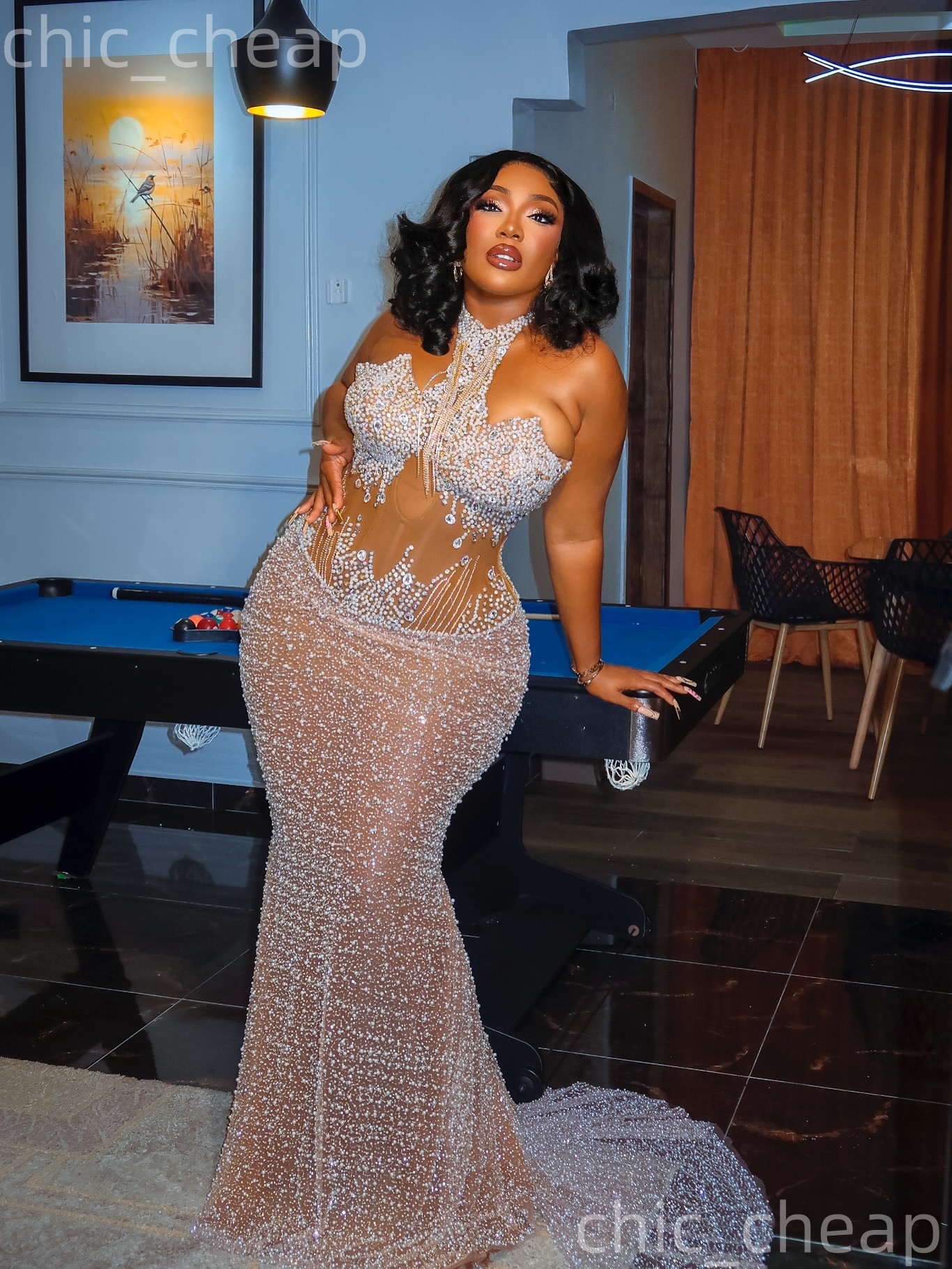 Aso Ebi Ivory Mermaid Prom Dresses 2026 Pearls Crystals Illusion Evening Formal Party Second Birthday Engagement Gowns Plus Size Dress For Special Occ