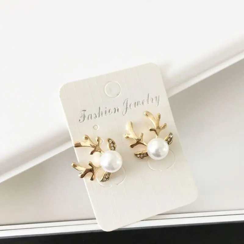 Elk Horn Pearl Earrings/ Reindeer Horn Pearl Earrings Stud Earrings for Women Pearl Earrings for Women J251208