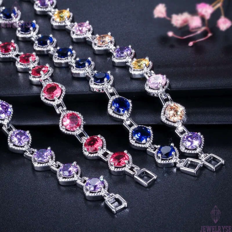 Charm bracelet AAA cubic zirconia bracelets white ruby purple green emerald copper crysatal silver bangles jewelry for Teen girls women gift