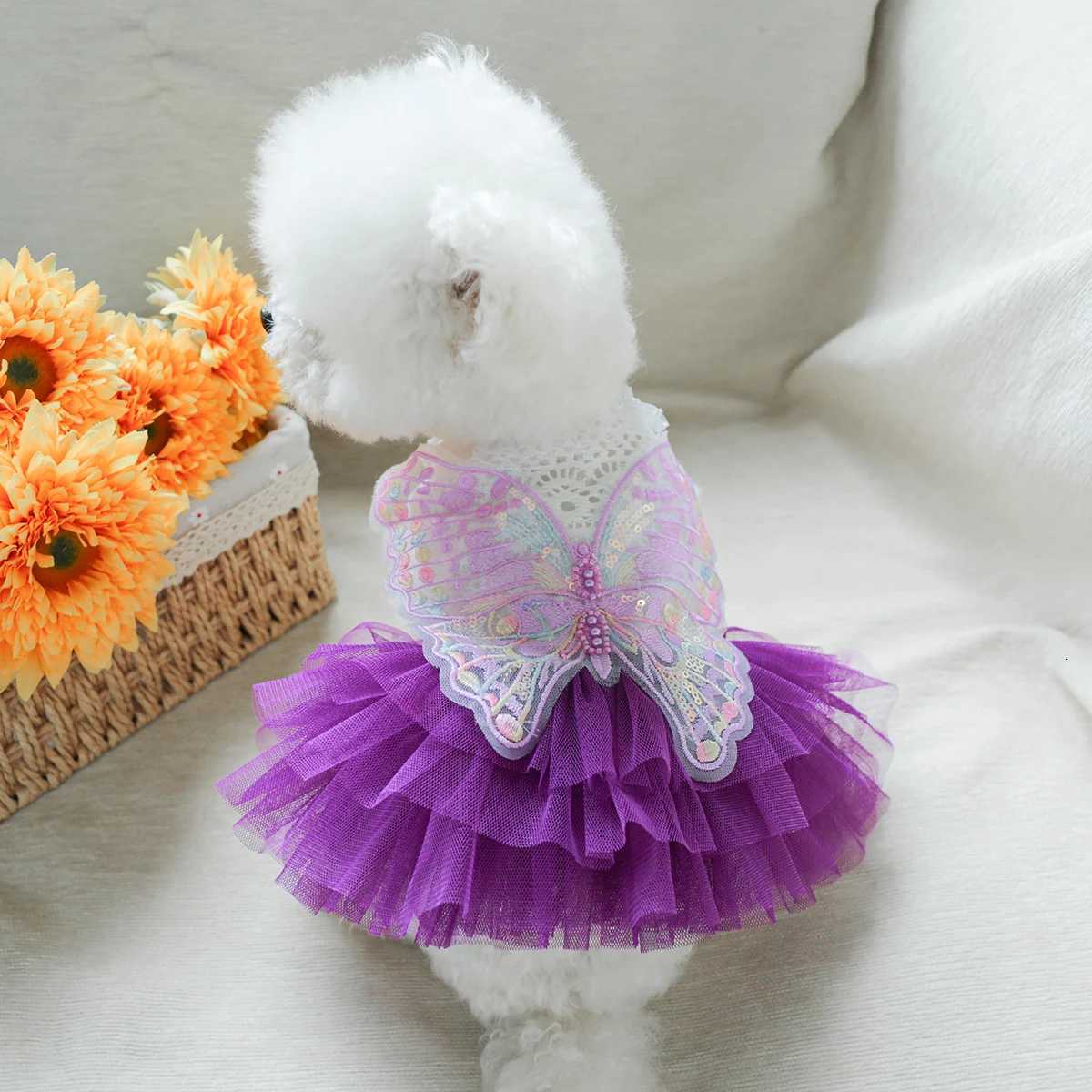 Butterfly Fairy Gauze Skirt Pet Clothes Dog Cat Purple Three-dimensional Wings Wedding Princess Skirt M251208