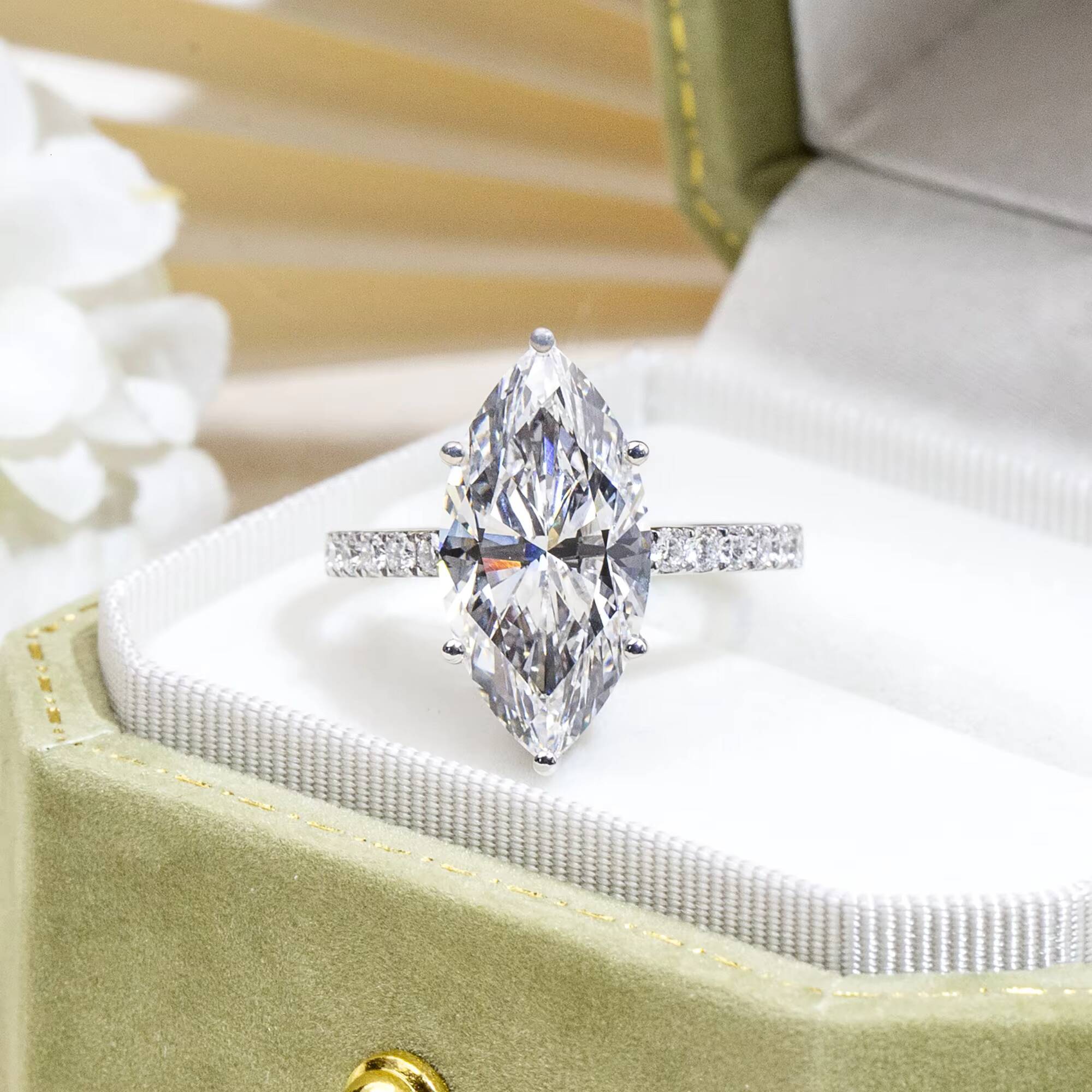 MSR-1125 925 Silver Solitaire Diamond Ring Marquise Cut Lab Grown Diamond Engagement Ring