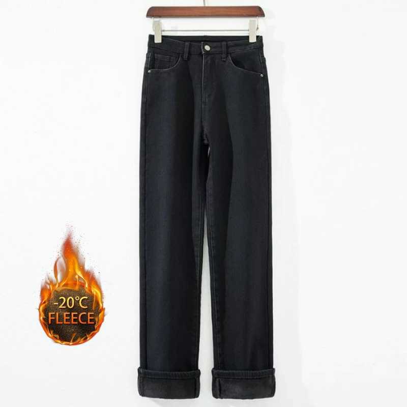 Autumn Winter Womens Y2K Wide Leg Thicken High Waist Jeans Denim Thermal Fleece Lined Warm Jeans Casual Korean Style TrousersT251208