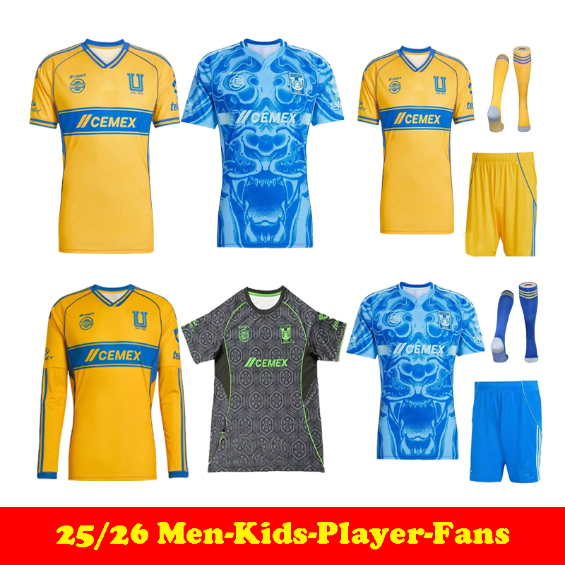 tigres uanl 25 26 soccer jerseys shirts GIGNAC NICO D. REYES PIZARRO AQUINO L. QUINONES CORDOVA 2025 2026 football Home Away Third Kids socks Fans Player Mens Womens Kit6