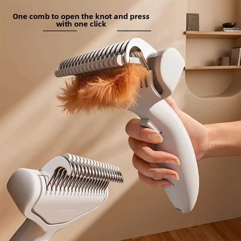 1PC Floating Stainless Steel Dog Hair Removal Brush for Long Hair Breeds Puppy Cat Comb Pet Grooming Products Curved Design M251208 - view 3