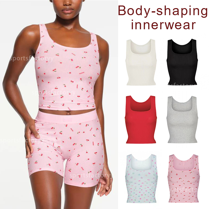 Skims Kardashian Style Square Neck U Nec European style slim fitting comfortable solid color underwear base layer T Shirt Base Shirt Women Top skims