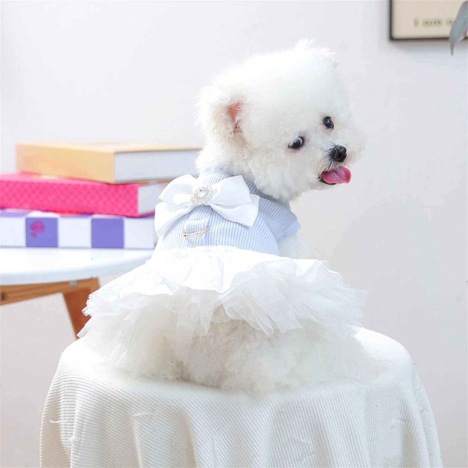 Dog Princess Dress with Bow Puppy Girl Tulle Dress Pet Clothes for Small Dogs Cats M251208