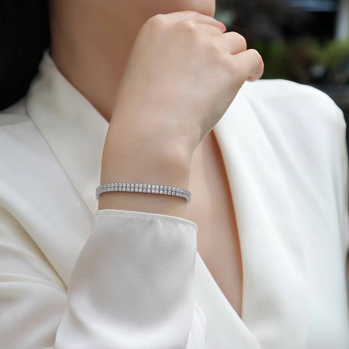 30mm Double Row Moissanite Tennis Bracelet S925 Silver Plated 18K Gold Sparkling Jewelry for Women Certified Tennis Bracelet