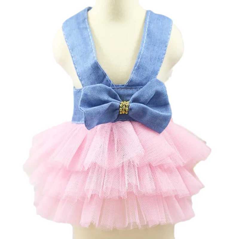 Summer Puppy Clothes Pet Denim Dresses for Small Dogs Pomeranian Chihuahua Dog Kitten Skirt Princess Dress Pink Girls Clothing M251208