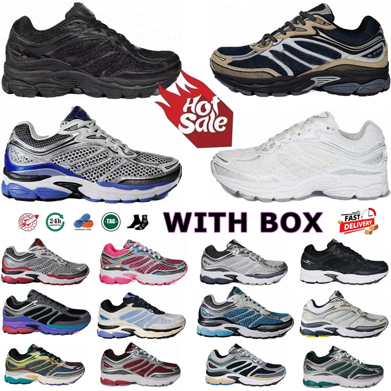 Sauconny Shoes Progrid Omni 9 Designer Shoe Sauconies Outdoor Running Shoes Shock Absorption Wear Resistant Thick Sole Grey White Navy Blue Sneakers With Box