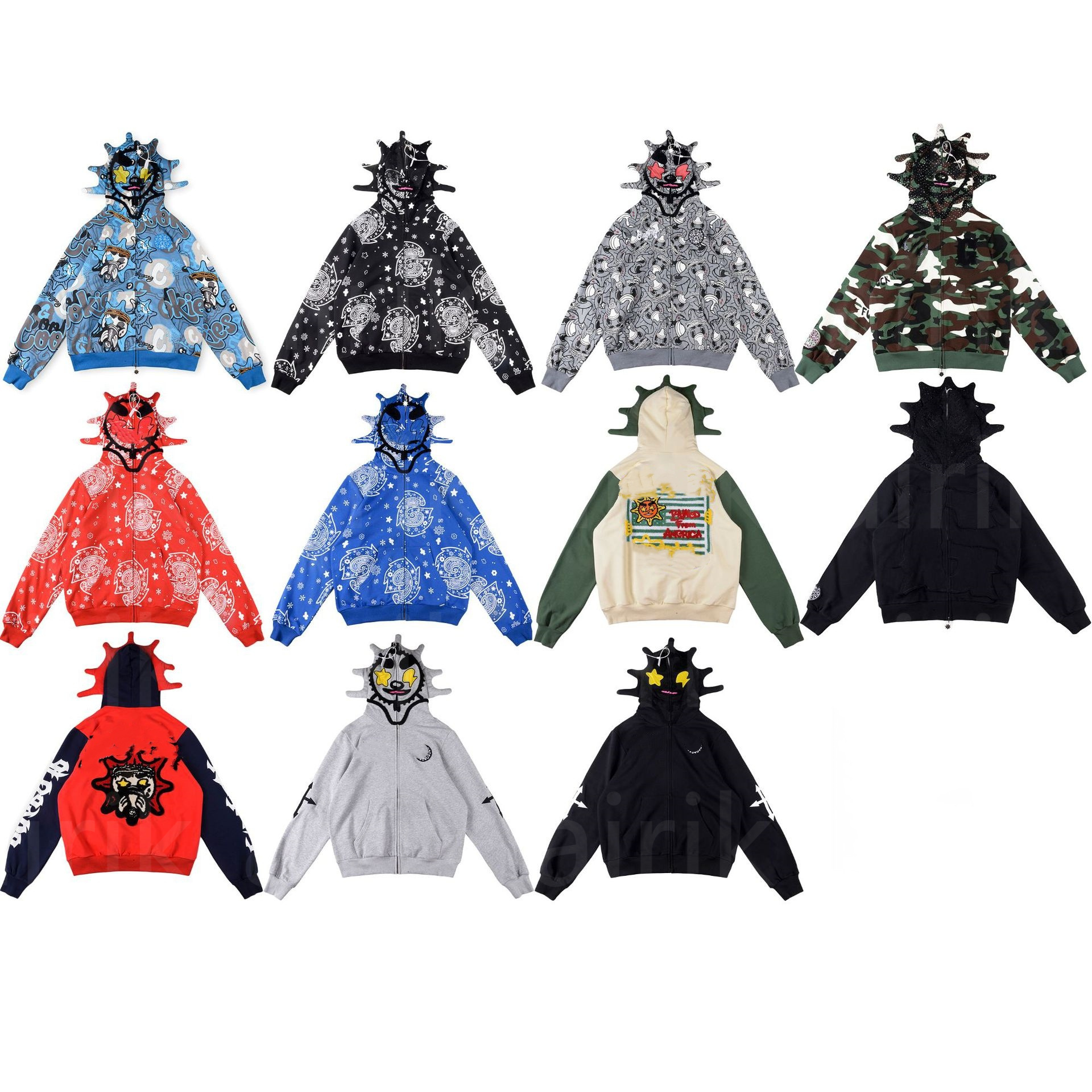 Men's Hoodies Fast Glo Gangs The Glory Full Zip Hoodie High Street 3D Printed Men Women Drink Cartoon Y2K Hoody Sweatshirts Long Sleeved Zipper Skull Sweater