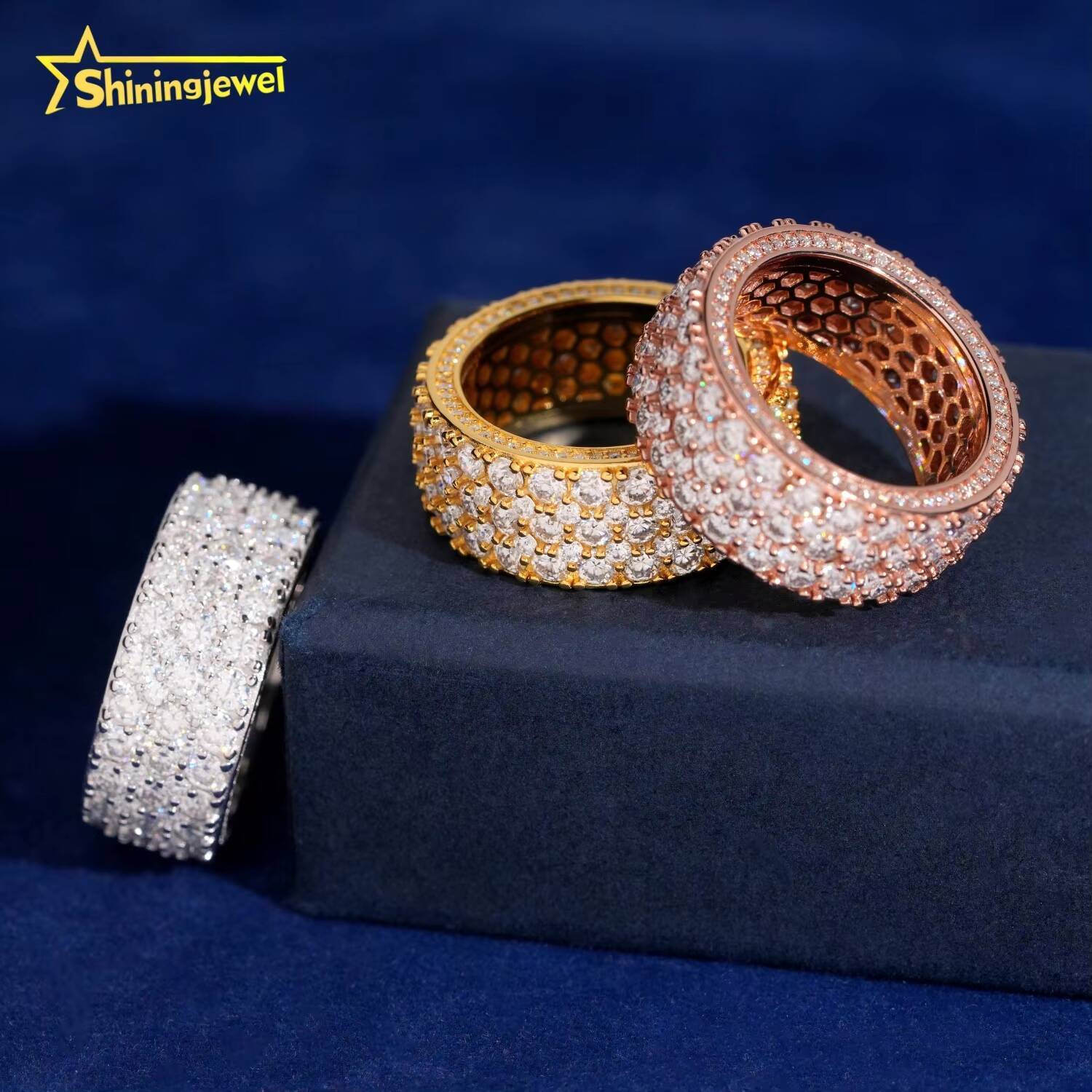 Fine Jewelry GRA Certificate Hip Hop Fully Iced Out Eternity 925 Sterling Silver VVS Moissanite Diamond Ring