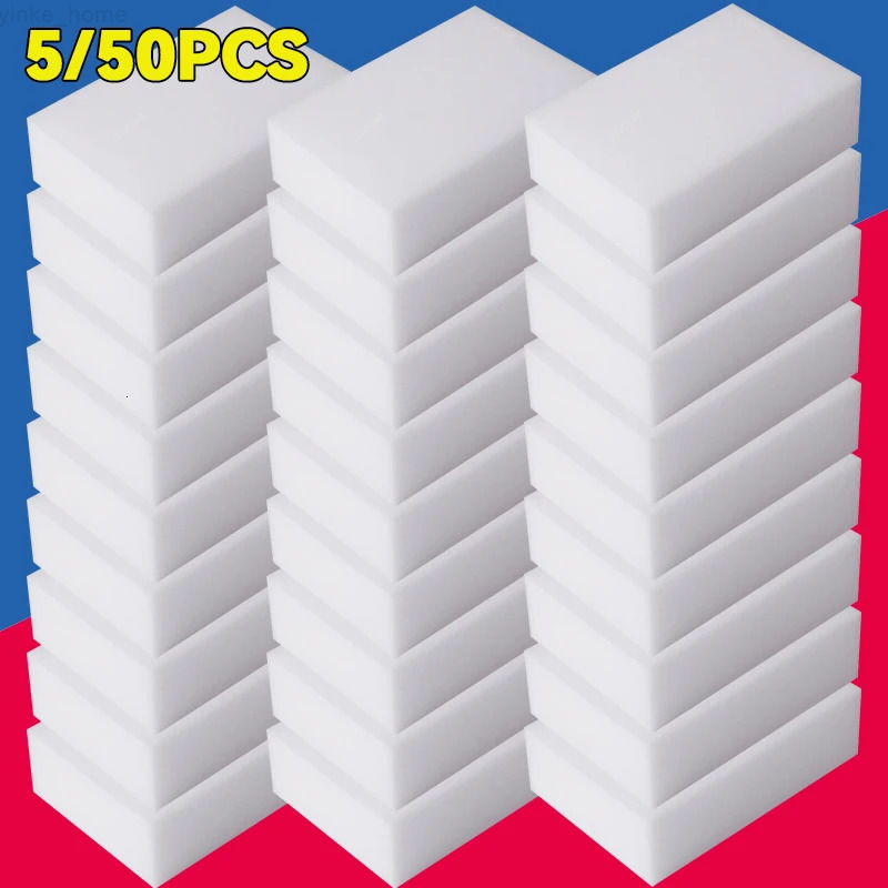 50pcs/set White Magic Melamine Sponge Eraser Cleaning Brush Sponge Bathroom Kitchen Dishwashing Nano Sponges