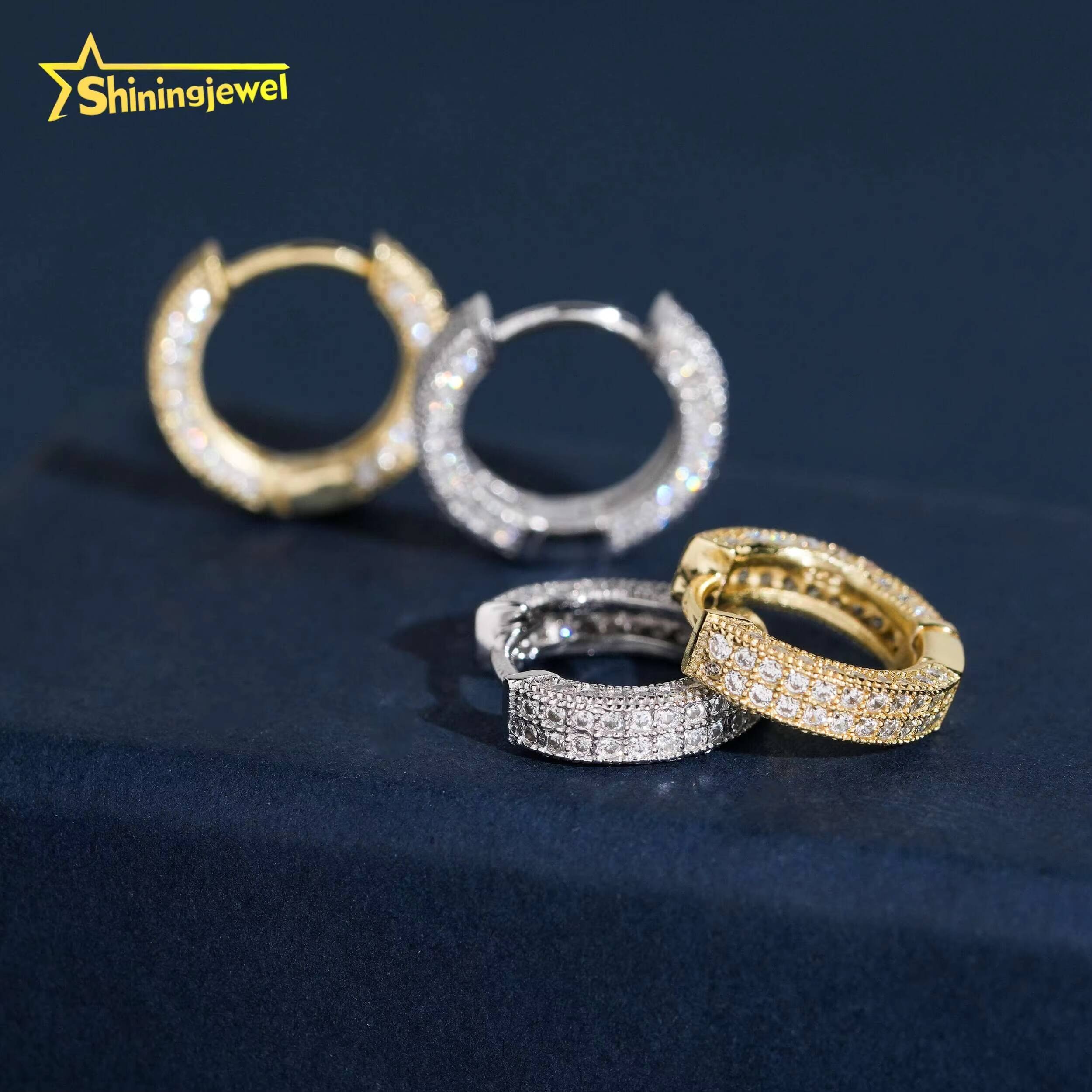 USA Local Stock Fully Iced Out Moissanite Diamond Men Earrings Hoop 925 Silver Jewelry Trendy Hip Hop Earrings for Men