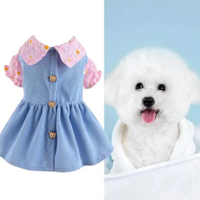 Adorable Pet Princess Dress with Cute Bear Button Soft Comfortable Breathable Cat Dog Dress M251208
