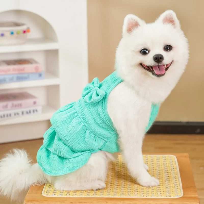 Summer Pet Dress for Small Dogs Luxury Bow Pet Princess Skirt Cute Solid Puppy Clothes Suspender Cat Dress Yorkshire Dog Clothes M251208