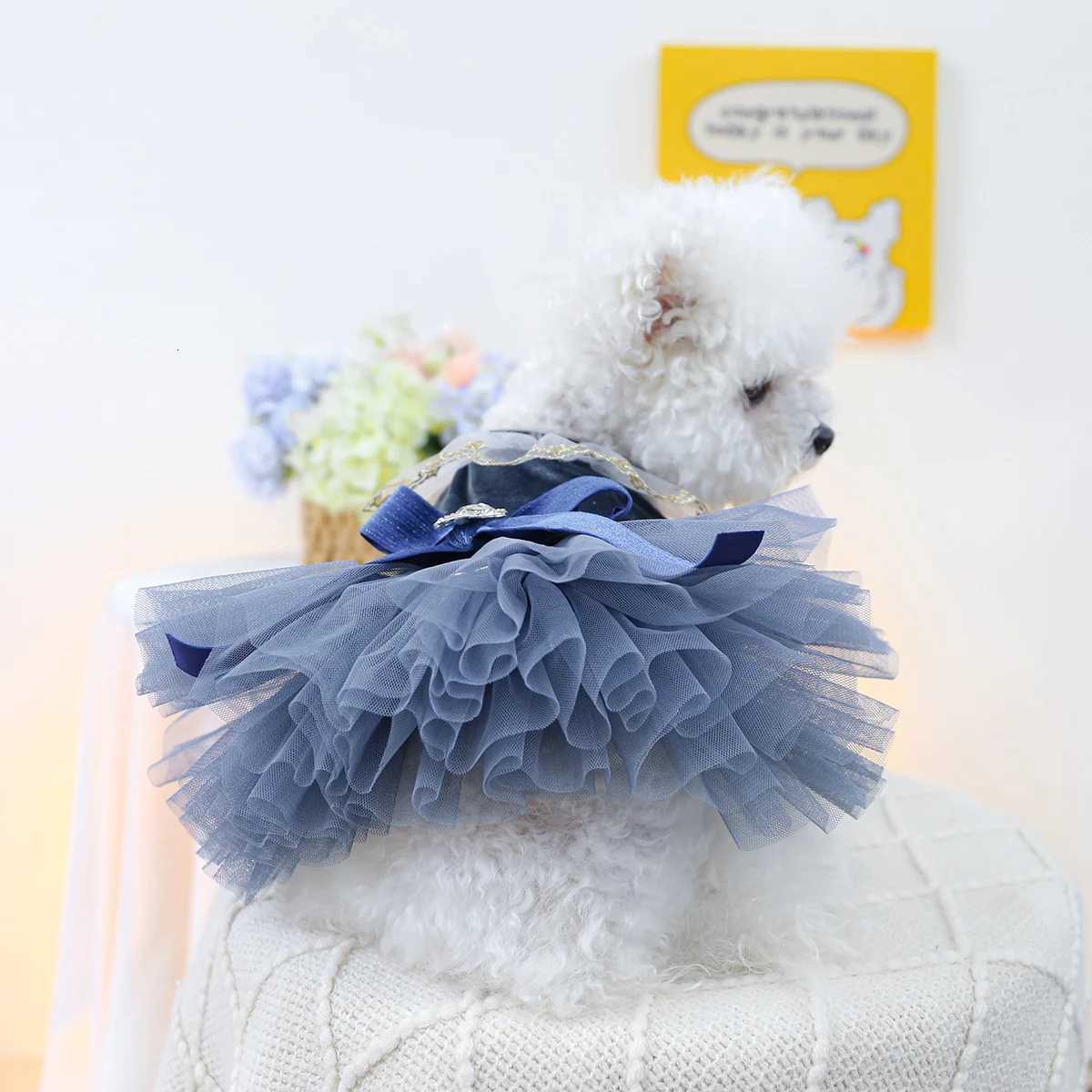 1PC Pet Clothing Spring and Autumn Blue Bow Royal Dress Suitable for Small and Medium sized Dogs M251208