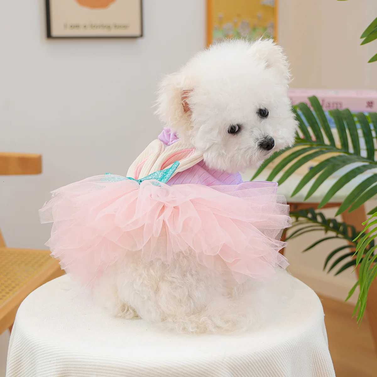 Pink Purple Rabbit Gauze Skirt Pet Clothes Dog Cat Spring and Autumn Cute Cartoon Princess Dress M251208
