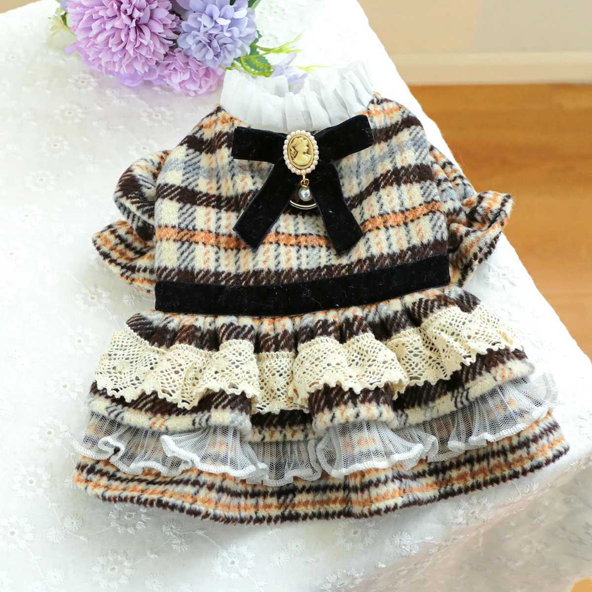 Fashion New Dog Clothes Stripe Lace Vintage Princess Dog Dress Soft Winter Clothes For Small Dogs For Chihuahua Bichon Pet M251208