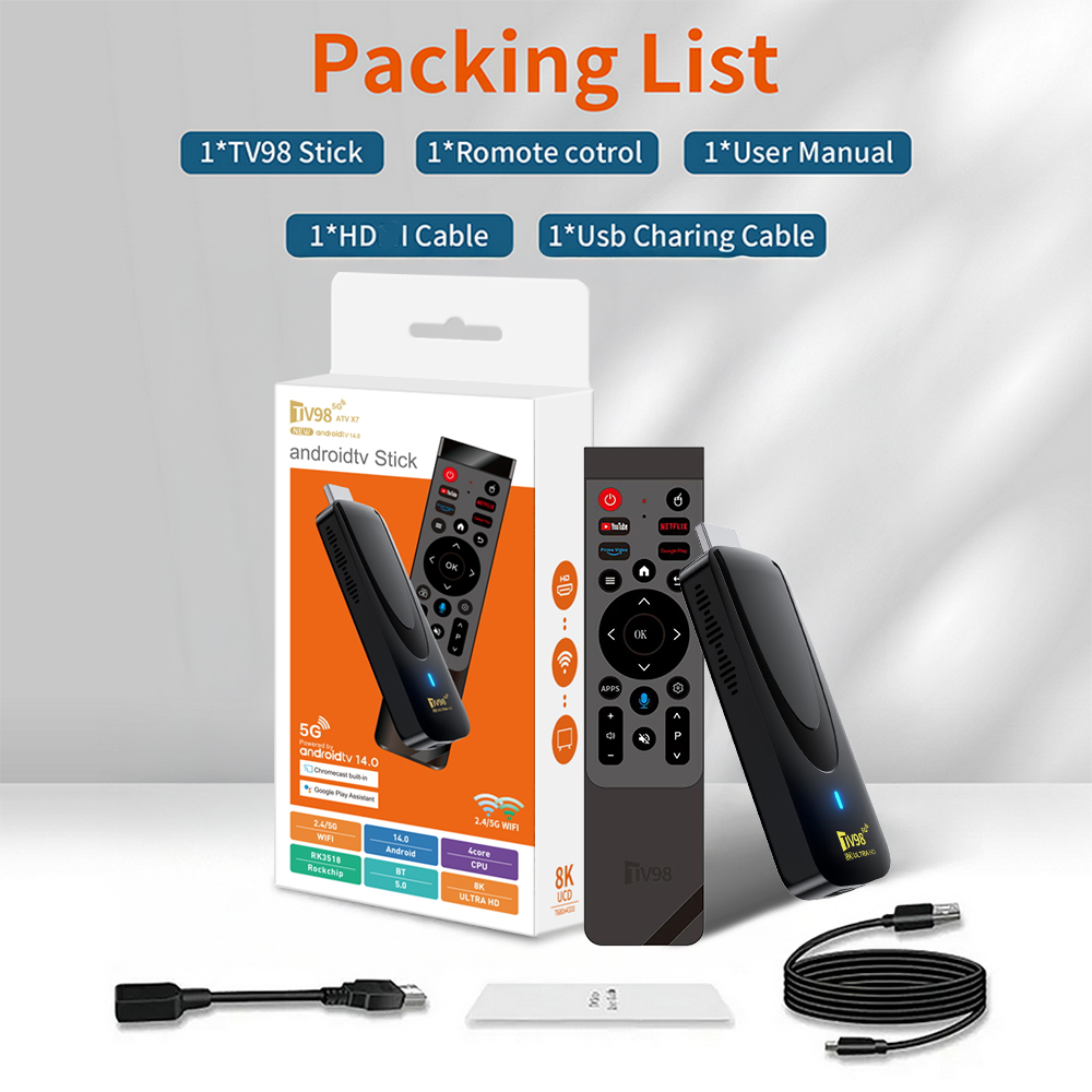 TV98 ATV X7 TV Stick 2GB 16GB Android 14.0 Allwinner RK3518 Quad Core Wifi 4G 5G BT5.0 Voice Remote Smart Assistant HD 4K 8K