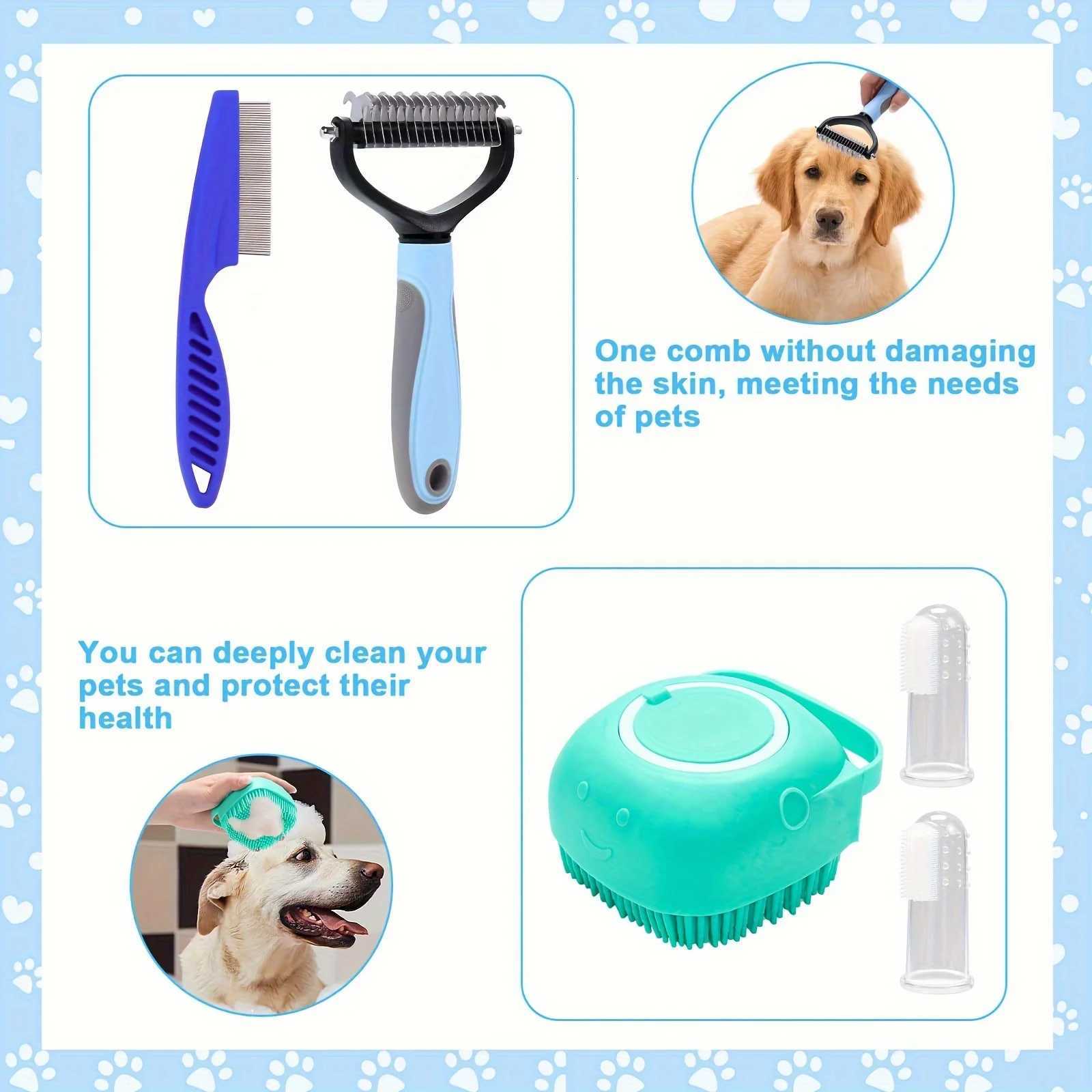 8-piece dog brush beauty set pet self-cleaning set with pet nail clippers and files flea comb pet shampoo shower brush M251208 - view 7
