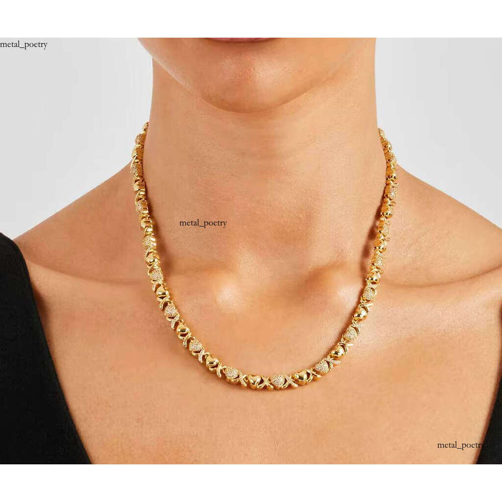 VVS Moissanite Premium Jewelry Gold-Plated X Flower XO Pearl Necklace Luxury Fashion Unisex Iced Heart Chain Hip-Hop Accessories