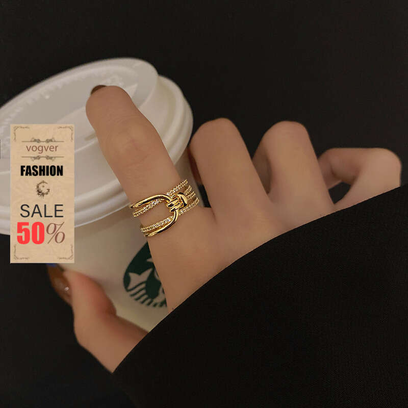 Ring For Women Designer Luxury Fresh Double Layer Zircon Simple Personality Inlaid Diamond Flower Women's Open Ring Jewelry