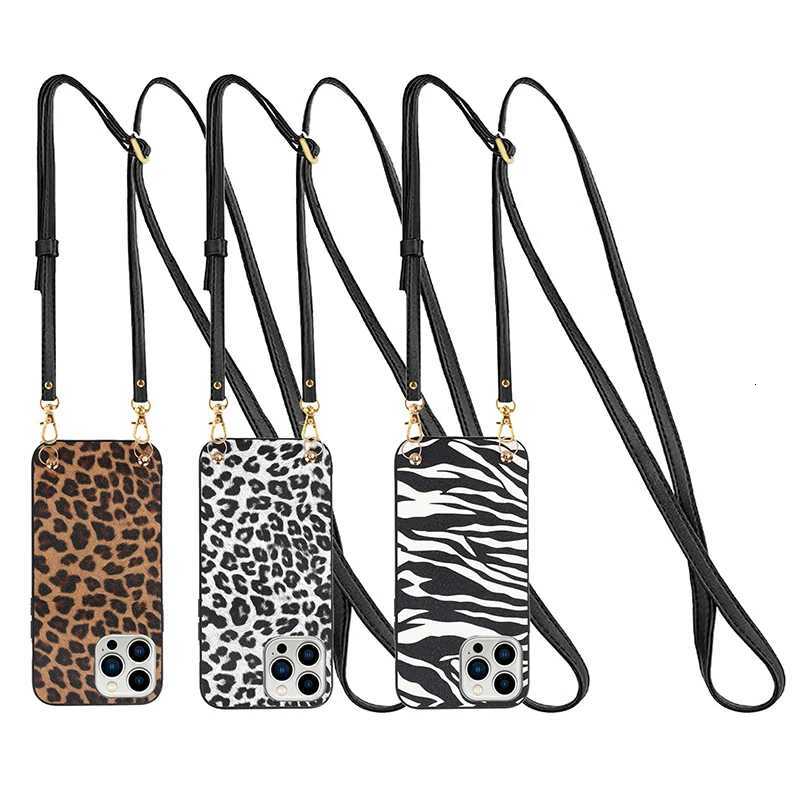 Crossbody Strap Leopard Zebra Print Case For iPhone 15 14 13 12 Mini 11 Pro Max Xs Xr X 16 PRO Plus SE2 Cord Chain Leahter Cover C251209