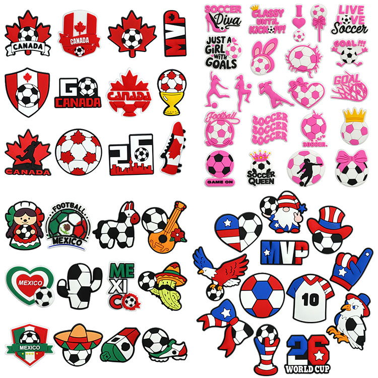 football series shoe flowers decoration buckle pvc soft shoe charms clog accessories DIY hole pin button gift