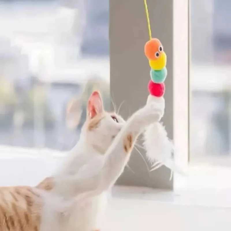 Hanging Cat Teaser Toy Feather Caterpillar Cat Toy Hanging Telescopic Rope Toy Feather Bell Teasing Stick Hanging Swing Cat Toy M251209