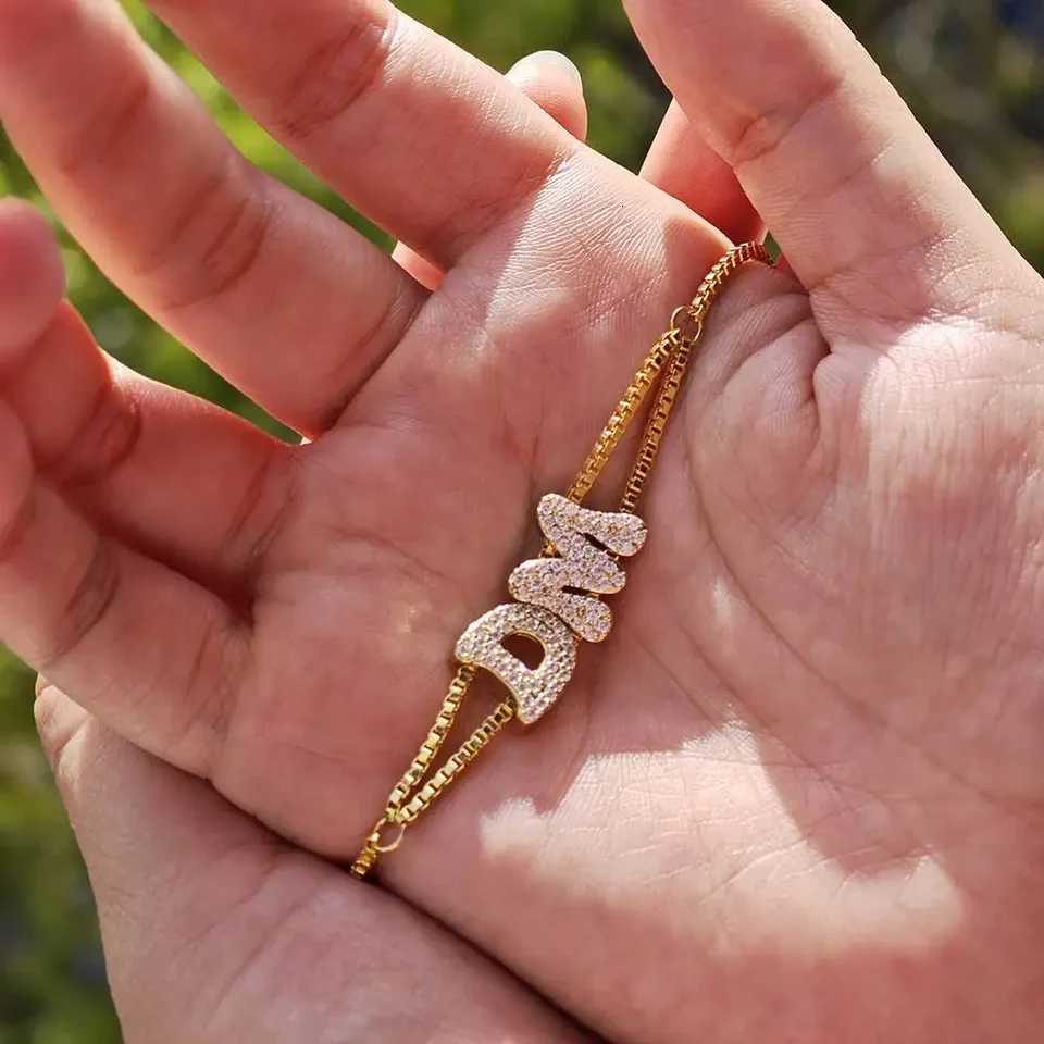 Custom Crystal Zircon Name Bracelet For Women Personalized Bubble Letter Bracelet Adjustable Slider Jewelry Mothers Day GiftsXJ251209