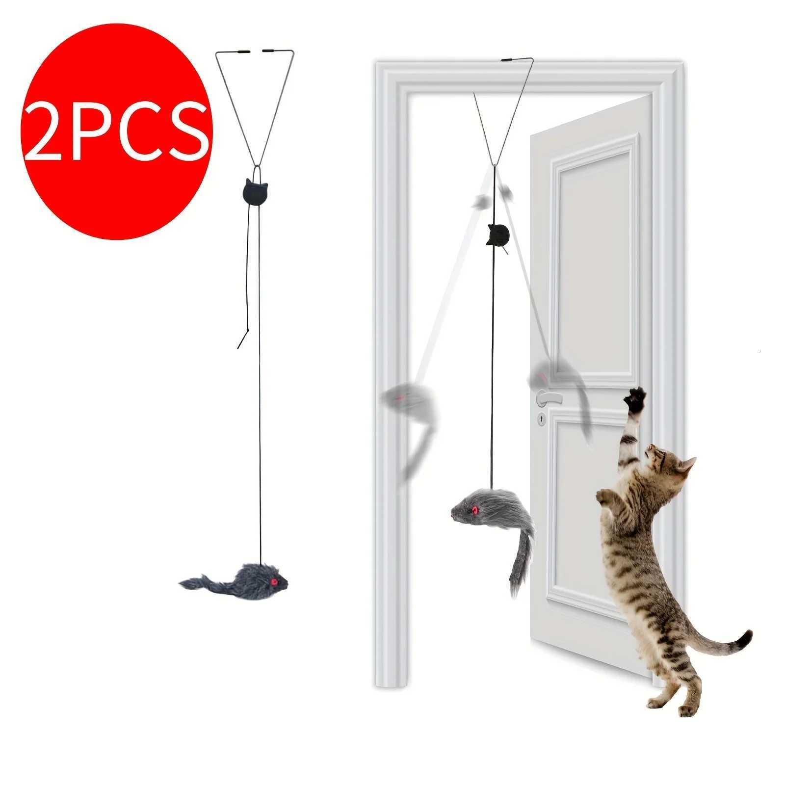 2 PCS Adjustable Hanging Cat Toy Interactive Mouse Toys Hanging Door Retractable Plaything Funny Kitten Scratch Rope Mouse Toy M251209