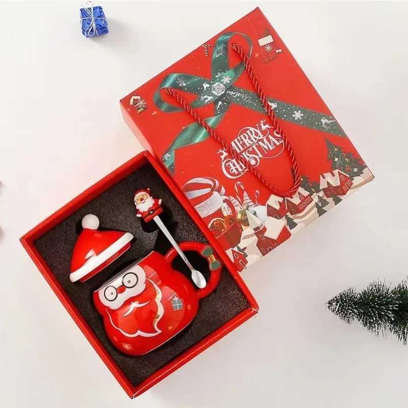 Christmas cup creative and cute ceramic cup covered spoon gift box g he coffee cup high appearance ll gift cup H251209