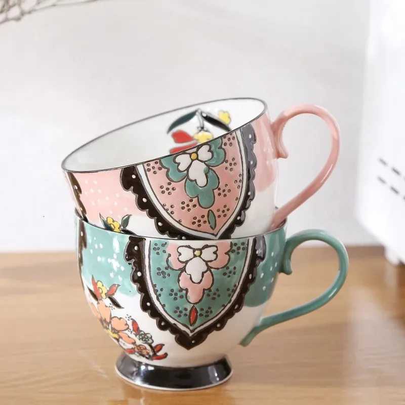Creative Painted Flowers Ceramic Coffee g Large Capacity Oat Milk g Vintage Flower Pattern Teacup Drinkware Birthday Gift H251209