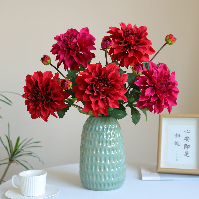 Artificial Silk Cloth Dahlia Simulation Faux Fake Flower for Wedding Party Home Room Coffee Table Decor Floral DIY Flower Arrangement Easter Spring Bouquet