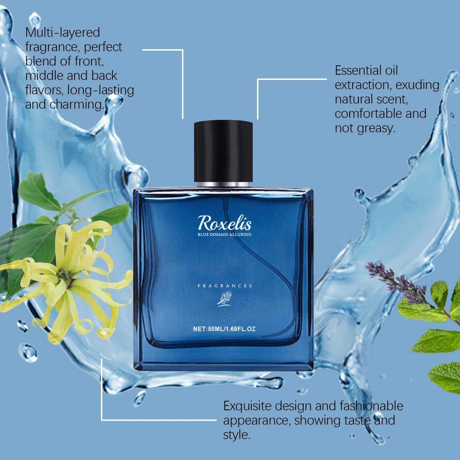 Roxelis 50ml Charmig Cologne Perfume Spray Mens Blue Domain Fragrance Lasting Scent Pheromone Flirting Romantic Dating PerfumeT251209