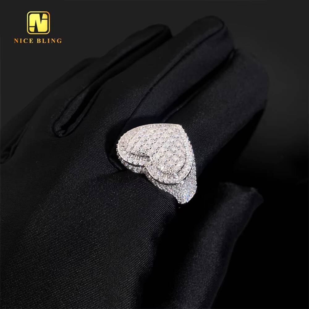 GRA Certificate Princess Cut Custom Hip Hop Rapper Ring VVS Moissanite Diamond Iced Out Jewelry 925 Silver Heart Shape Men Ring