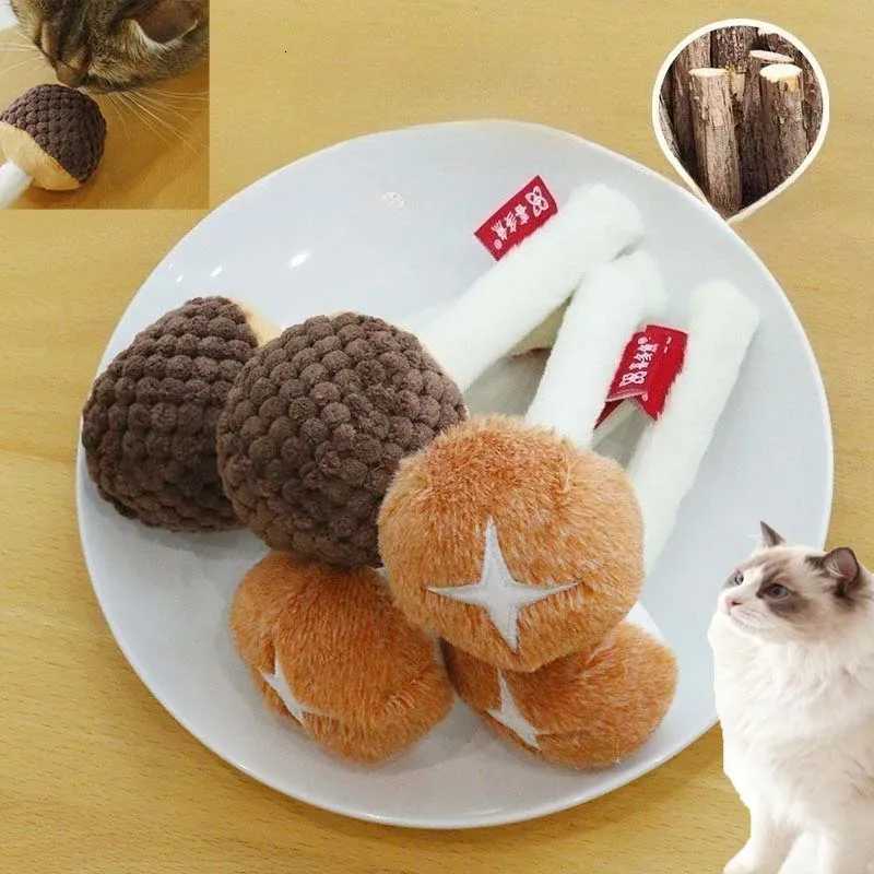 Cat Chew Toy Simulated Plush Mushrooms Bite-resistant Interactive Kitten Toy Teaser Stick Teeth Cleaning Cat Toy Supplies M251209