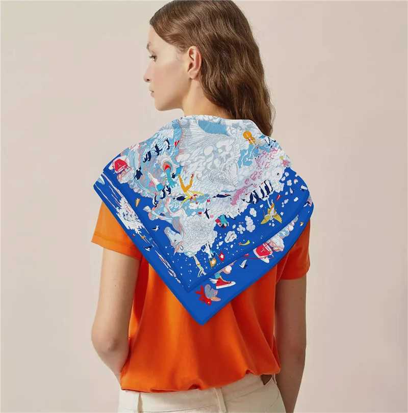 Luxury POBING Twill Silk Scarf Women Euro Horse Print Square Scarves Echarpes Foulards Femme Wraps Bandana Lxury Hijab Y251208