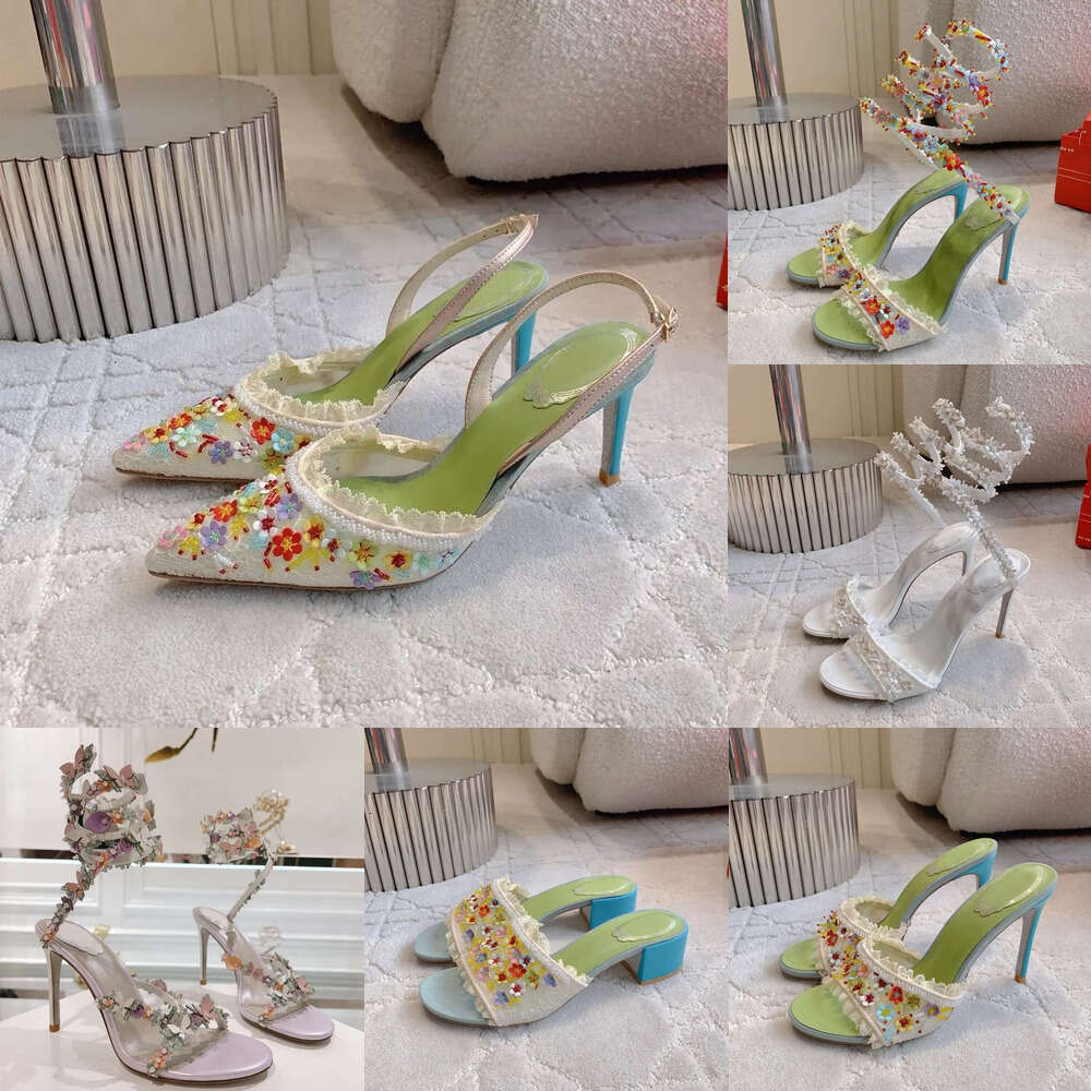 summer Snake Stiletto Heel Slip on high heel sandals fashion evening Elegant dress sexy party wedding shoes designer shoe woman Luxury Cleo Floral Lace Satin Sandals