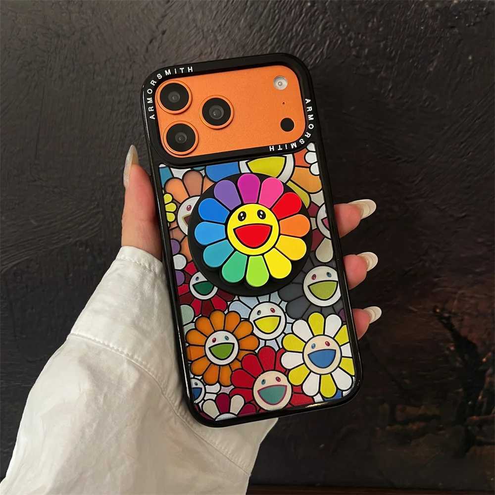 Korean INS Cartoon Sun Cute Flowers For Stand Phone Case for iPhone 17 Air 17 Pro 11 12 13 14 15 16 Pro Max Plus 16E Cas C251209