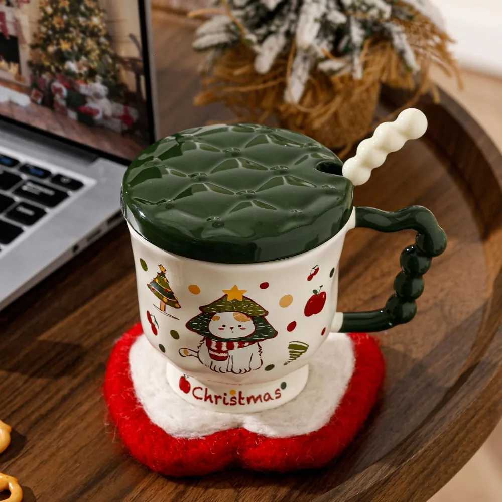 Christmas cat high appearance ll Mark ceramic water cup lid spoon cute gift box birthday creative souvenir coffee cup H251209