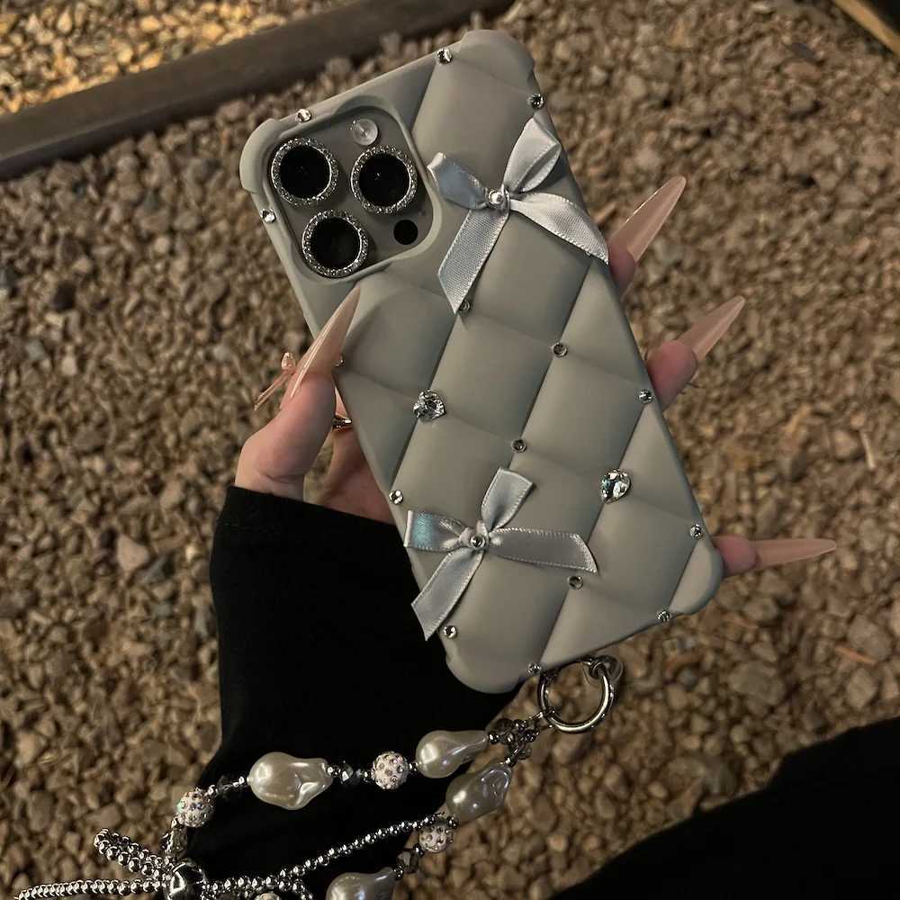 Luxury Designer Glitter Bow Matte Cover for iPhone 17 Pro Max 13 14 11 12 15 Stylish Strap Phone Cover for iPhone 16 Pro 17 Air C251209