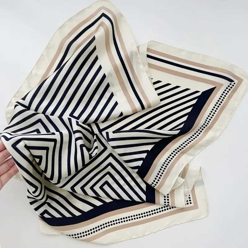 Luxury 68cm Geometric Paper-print Scarf Womens Spring and Summer New Imitation Silk Scarfs Fashion Versatile Headscarf Scarf Shawl Y251208