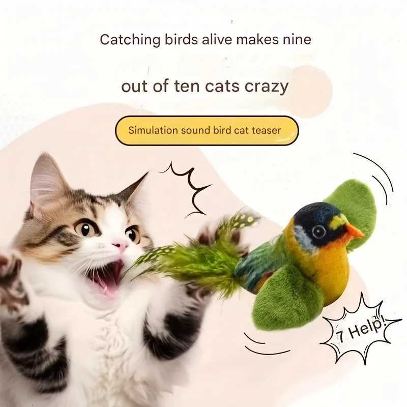 1pc Interactive Cat Toy with Chirping Sound Feather Wand - Soft Polyester and Feather Wand Realistic Bird-like Movement M251209