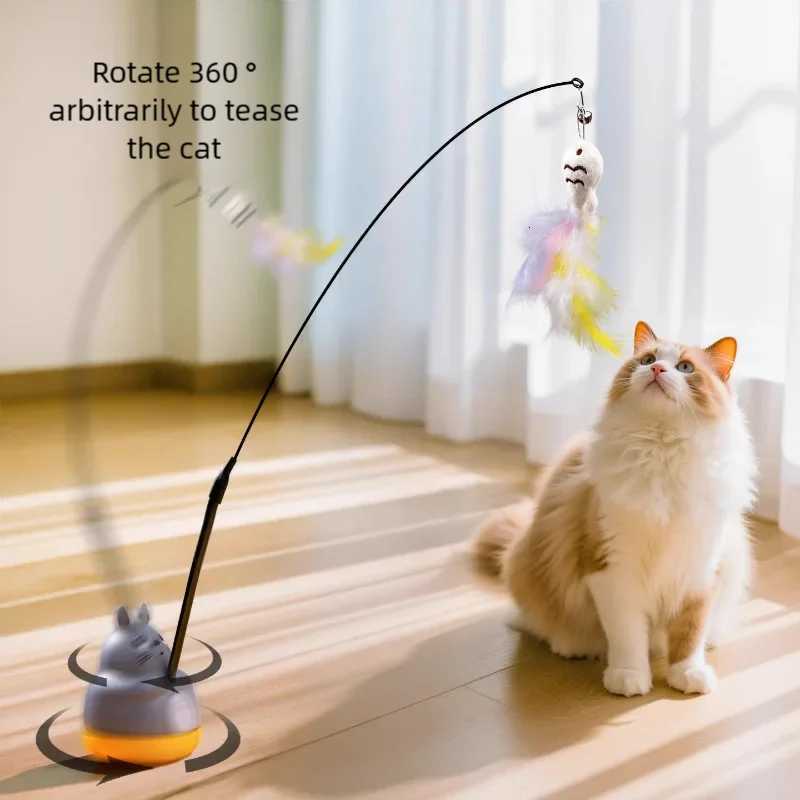 1PC Pet small cat fishing and cat teasing stick 360 degree rotation with feather bells and steel wire cat teasing stick M251209