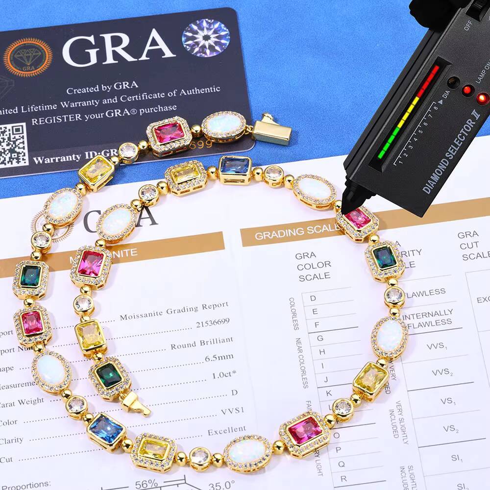 NUOYA Luxury Geometric Multi-Color Zircon Choker 925 Silver VVS Moissanite Chain Opal Necklace