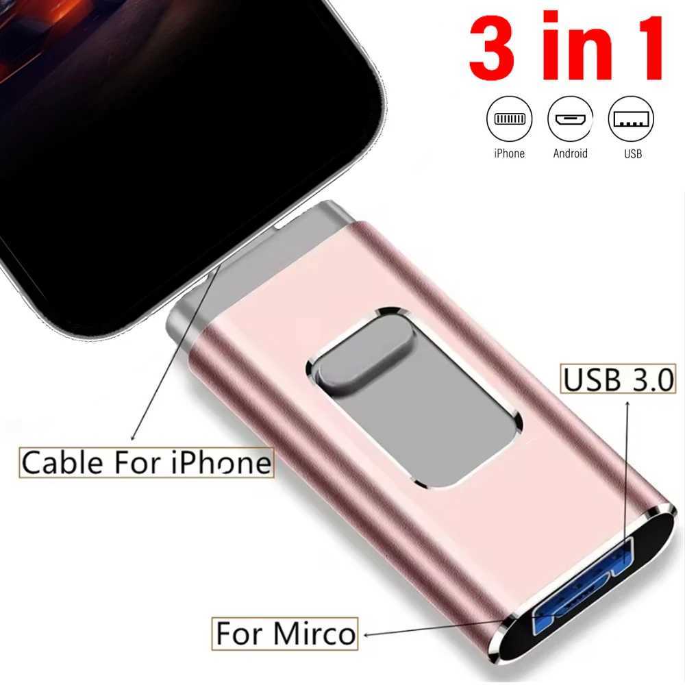 for iPhone USB Flash Drive 2TB 1TB USB 30 Pendrive 3in1 Mirco USB 30 512G 256GB 128/64/32gb Memory Stick USB Key MFi Pen drive C251209