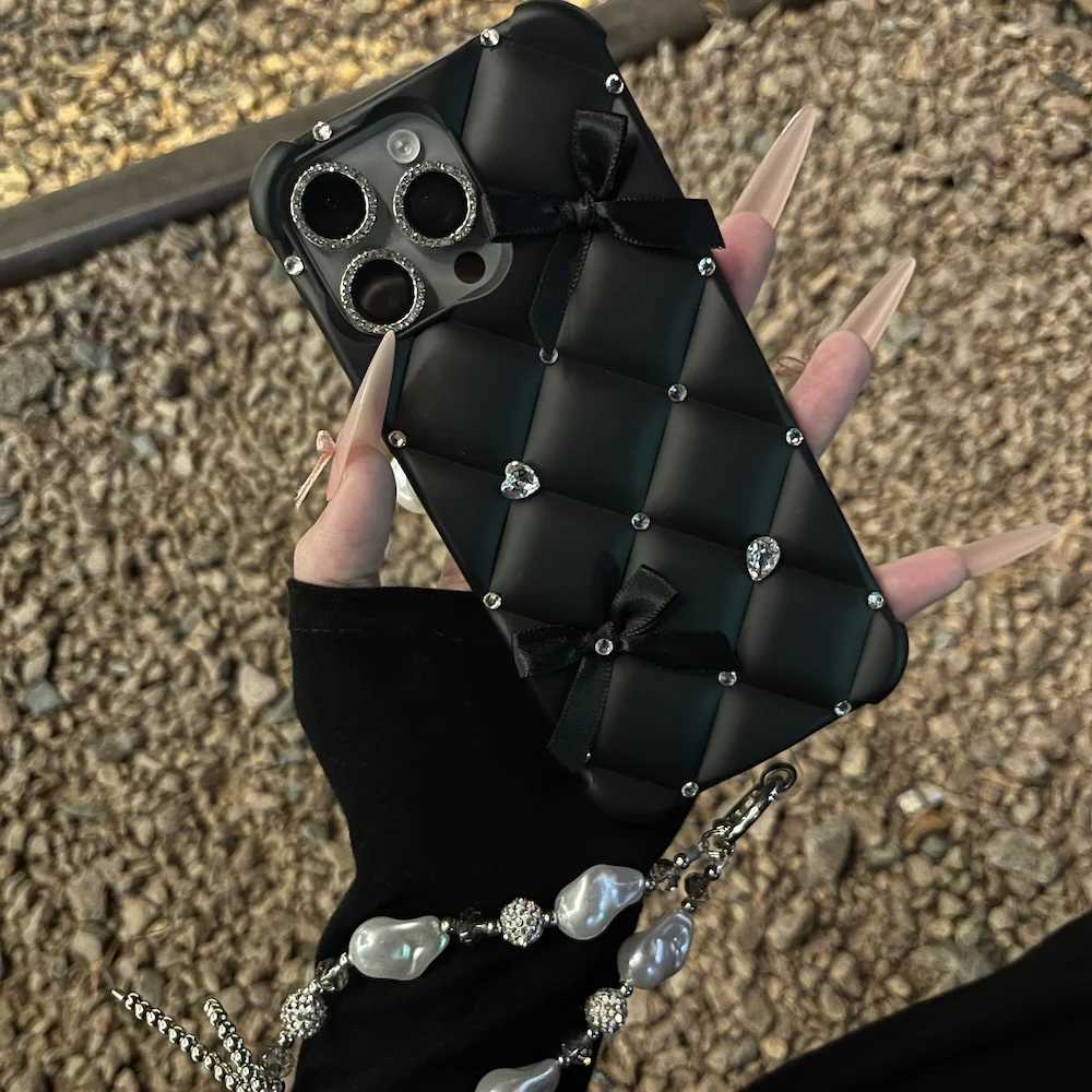 Luxury Designer Glitter Bow Matte Cover for iPhone 17 Pro Max 13 14 11 12 15 Stylish Strap Phone Cover for iPhone 16 Pro 17 Air C251209